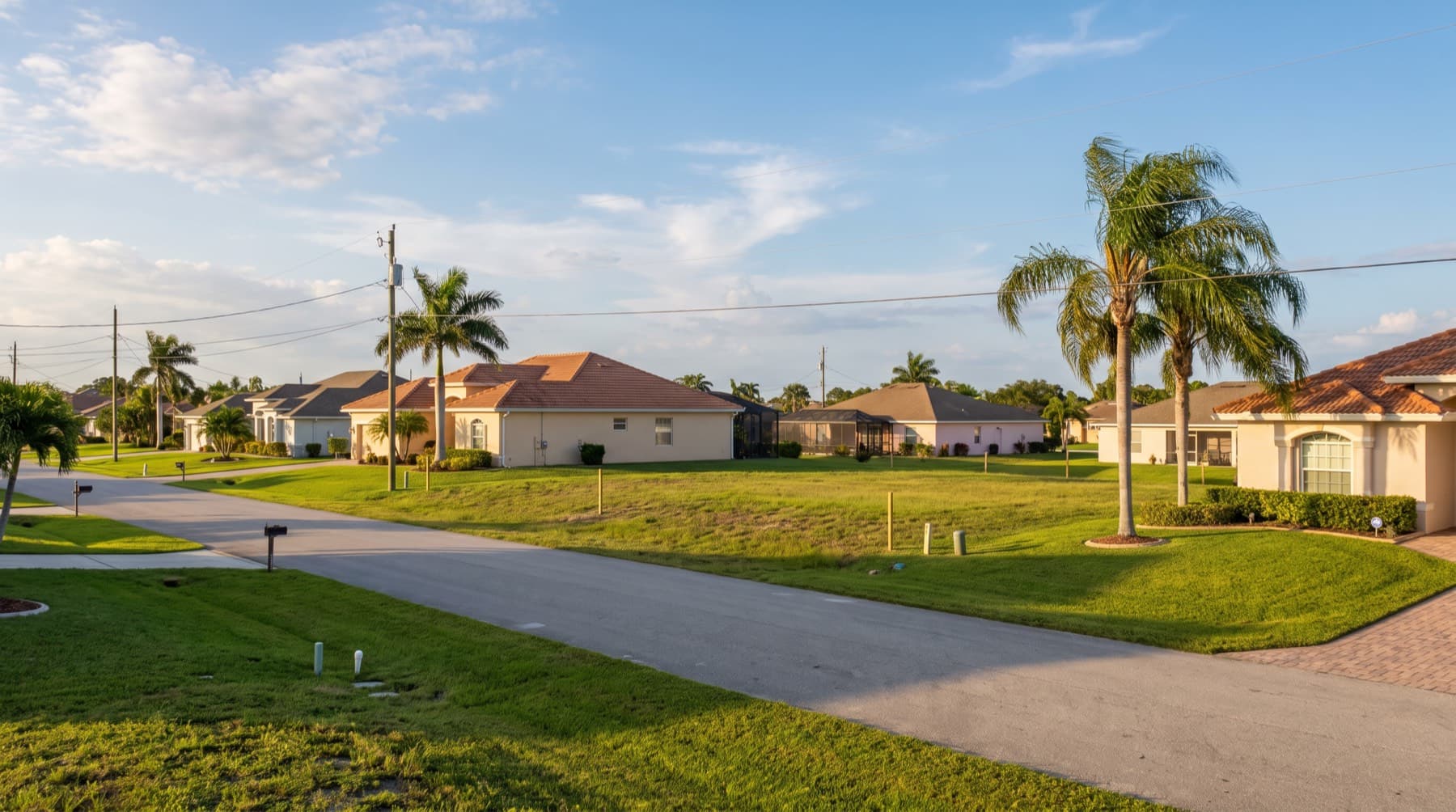 Illustration of a Florida street with an empty lot between homes
